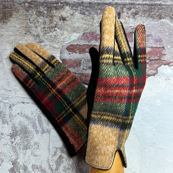 Fashion Apparel Accessories - 🆕Glove Touch Screen Capability Design Black Camel Classic  Plaid Soft Fabric